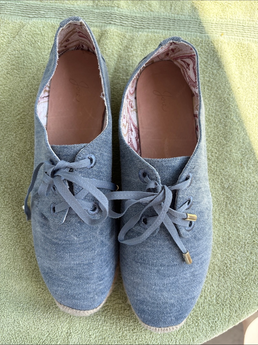 Joie Blue-Gray Canvas Lace-Up Flats